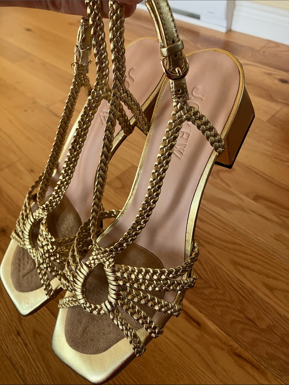J. Crew Layne Metallic Gold Braided Slingback Heels Sandals